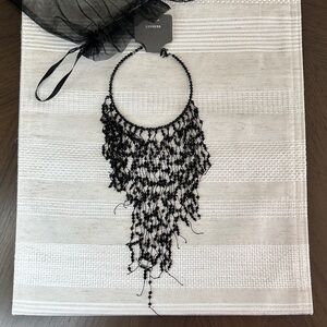 Express Black Beaded Lace Fringe Necklace